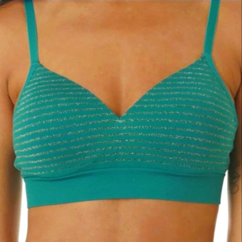 No Boundaries Blue and Silver Ribbed V-Neck Bra New Without Tags